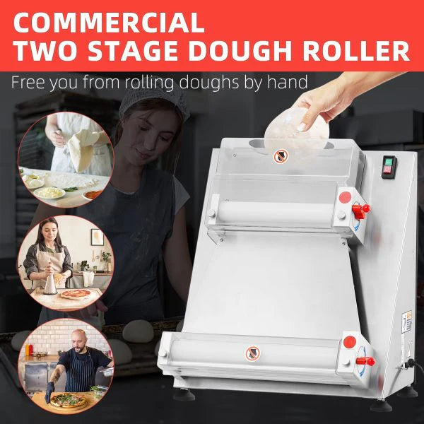 Commercial Pizza Dough Roller Sheeter, Max 16, Automatic 370W Electric Pizza Dough Roller, Stainless Steel, Suitable for Noodle, Pizza Bread…