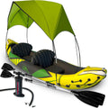 Kp Inflatable Kayak 2 Person with Sun Canopy Detachable Kayaks for Adults 3RD Seat for Dog Child Waterproof Phone Bags Adjustable