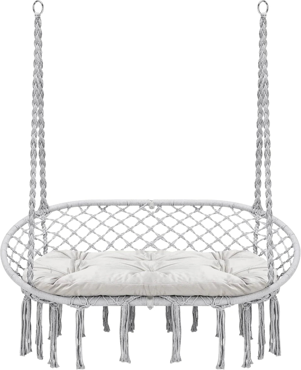 Hammock Chair Macrame Hanging Swing with Cushion,hanging Cotton Ropes, Metal Frame, 450 lbs Capacity Indoor Outdoor, Patio, Balcony,…