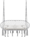 Hammock Chair Macrame Hanging Swing with Cushion,hanging Cotton Ropes, Metal Frame, 450 lbs Capacity Indoor Outdoor, Patio, Balcony,…