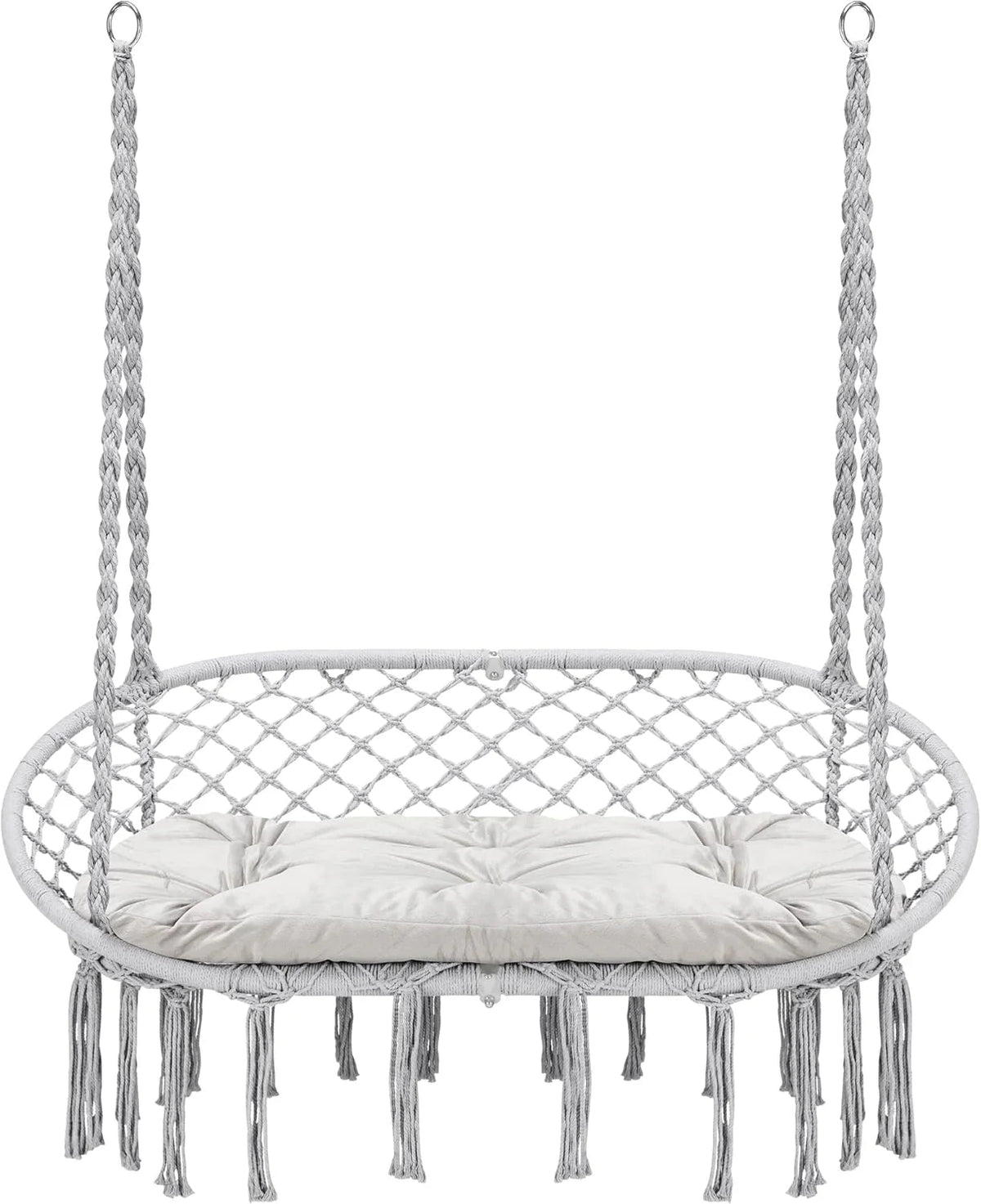 Hammock Chair Macrame Hanging Swing with Cushion,hanging Cotton Ropes, Metal Frame, 450 lbs Capacity Indoor Outdoor, Patio, Balcony,…