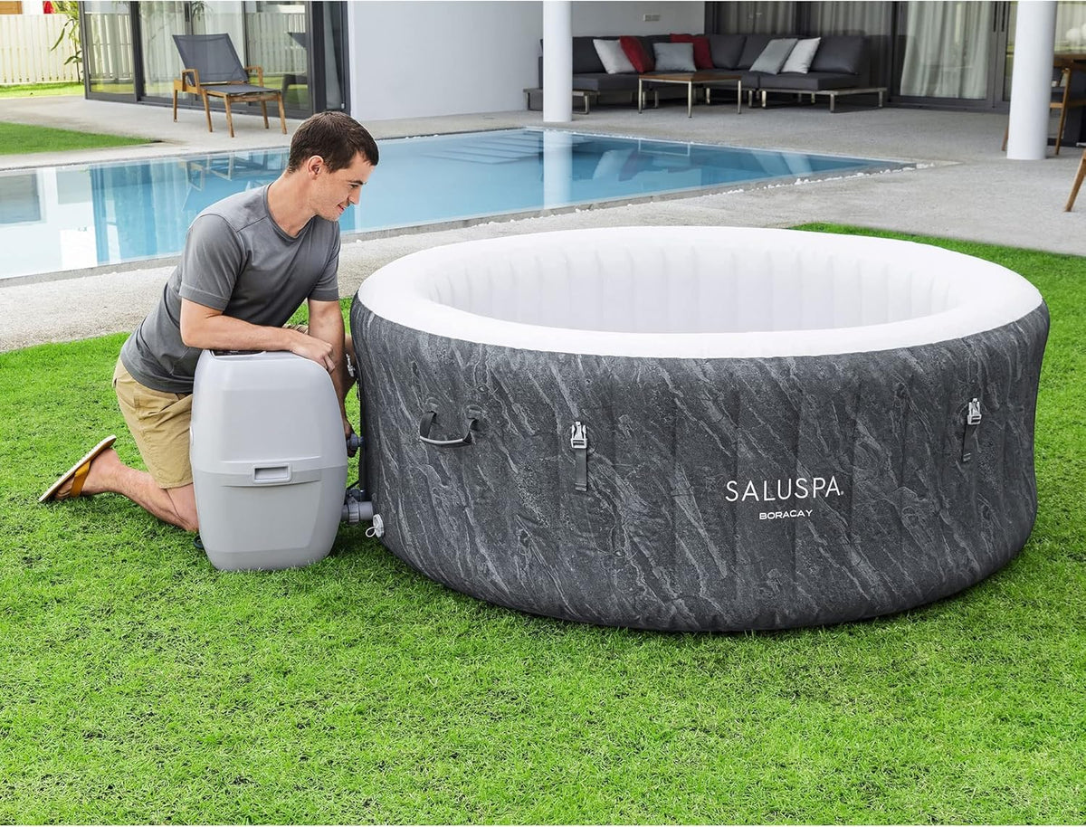 Large Round 2 to 4 Person Inflatable Hot Tub Portable Outdoor Spa with 120 Airjets and Energysense Cover, Grey