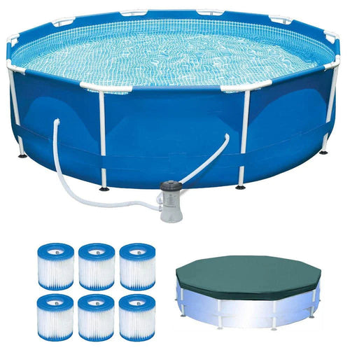 10 ft. X 10 ft. Round 30 in. Deep Metal Frame Pool w/ Pump & Type H Filters (6 Pack) & 10 Round Pool Cover 6 X 29007E + 28201EH + 28030E