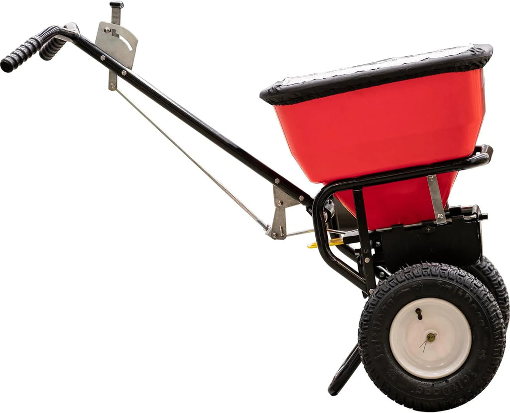 Walk Behind Push Spreader, 100LB Capacity, for Salt, Ice & Snow Melt, Included Grate & Cover with Enclosed Gearbox for Protection