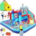 Inflatable Water Slides for Kids 8-IN-1 Bounce House Water Park with 450W Blower Climbing Wall, Splash Pool, 2 Water Cannons, Basketball…