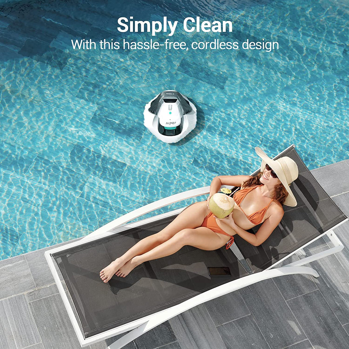 Cordless Robotic Pool Cleaner, Pool Vacuum with Dual-drive Motors