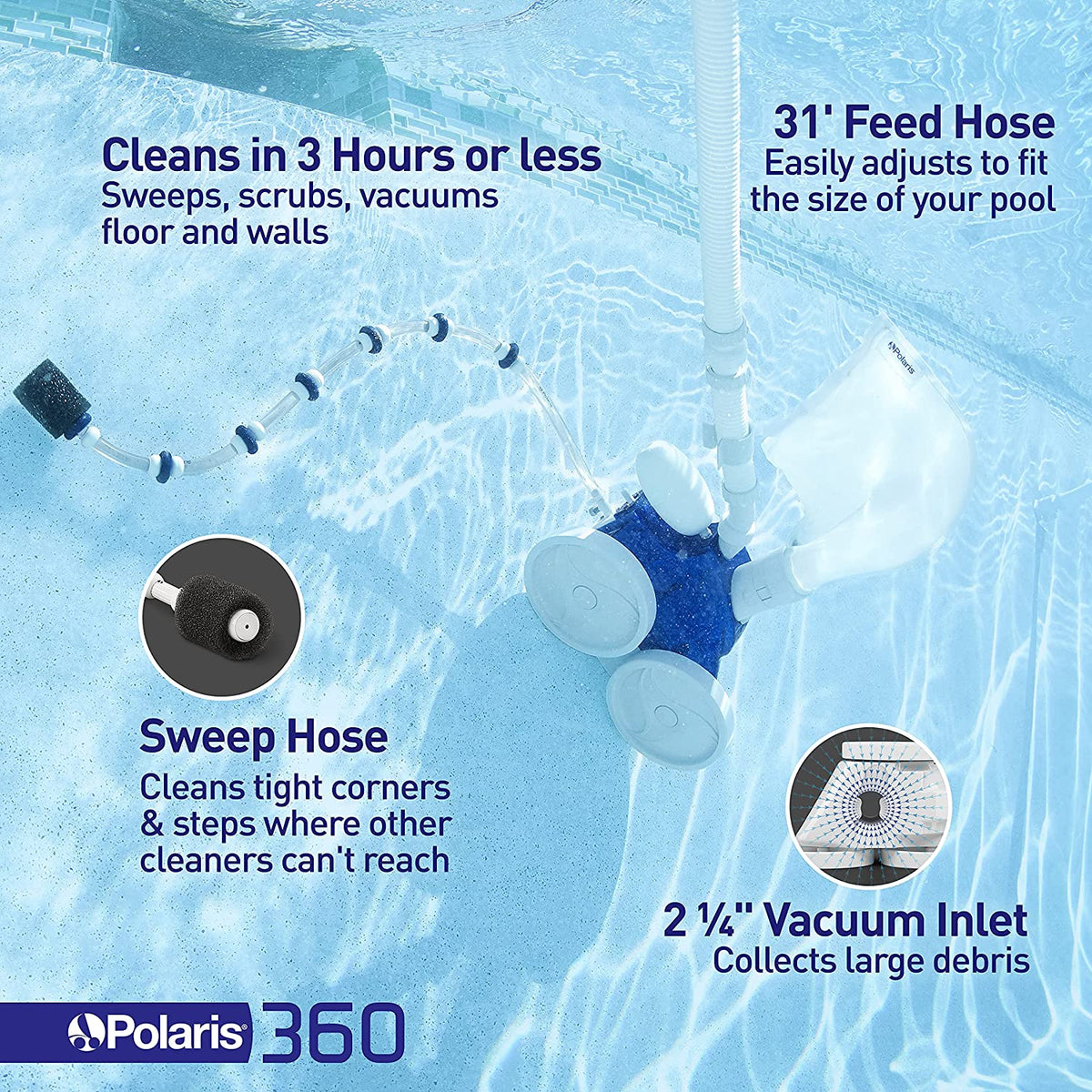 360 Pressure Inground Pool Cleaner, Triple Jet Powered