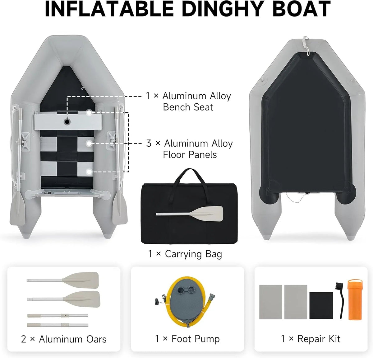 7.5FT Inflatable Dinghy Boat, 2 Person 660LB Transom Sport Tender Boat with Pump Aluminum Oars Floor, Heavy Duty Inflatable Raft Kayak for…