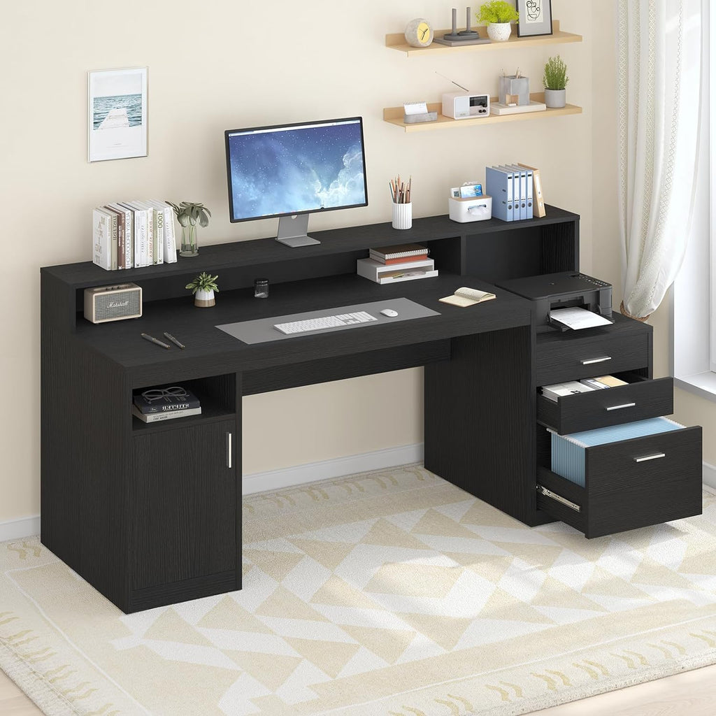 Computer Desk with 3 Drawer & Storage Shelves, Home Office Desk with File Drawer & Cabinet, Writing Study Table with Long Monitor Stand &…