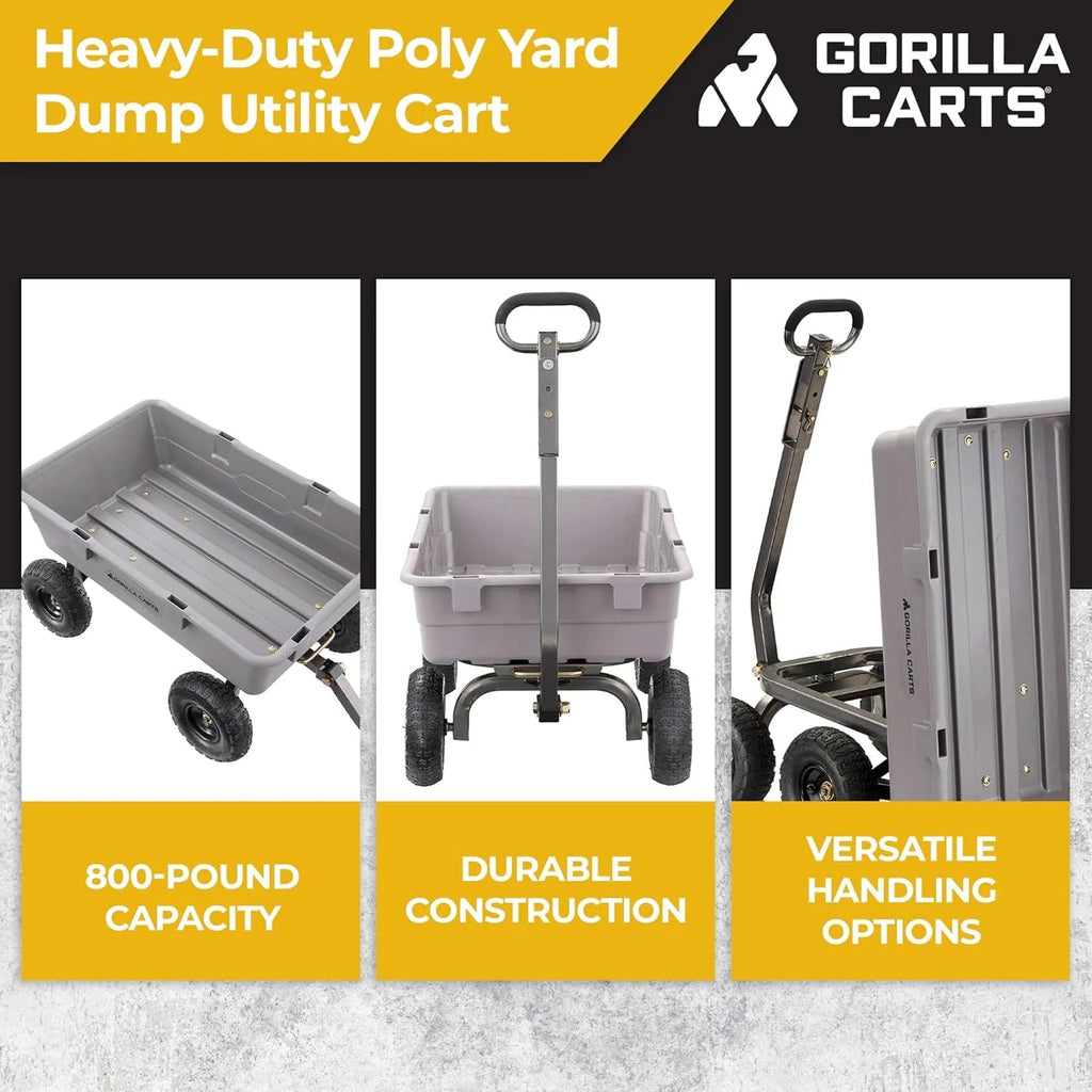 Heavy Duty Poly Utility Dump Wagon Garden Cart W/pneumatic Tires, 6 Cu ft - 1200 lb Capacity Outdoor Wheelbarrow for Yard, Landscaping &…