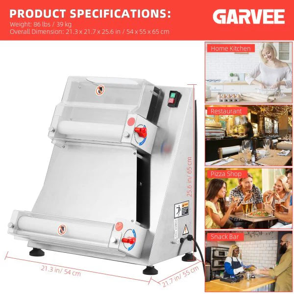 Commercial Pizza Dough Roller Sheeter, Max 16, Automatic 370W Electric Pizza Dough Roller, Stainless Steel, Suitable for Noodle, Pizza Bread…