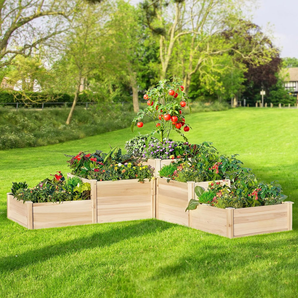 Garden Bed Outdoor Gardening, 28 Inch Depth 3-TIER Wood Planter Box with Cedar Leg, Baseboard, Leakage Hole,easy Assembled, Ideal for…