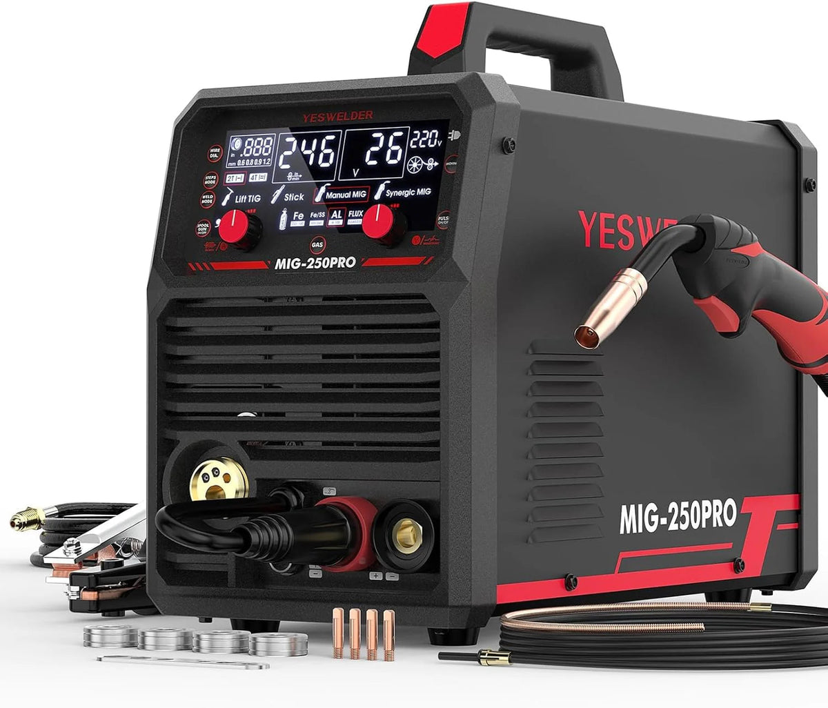 135AMP Mig WELDER,110V Flux Core Welder Flux Core Mig/lift Tig/stick 3-IN-1 Large LED Digital Display Welding Machine Igbt Inverter Welder