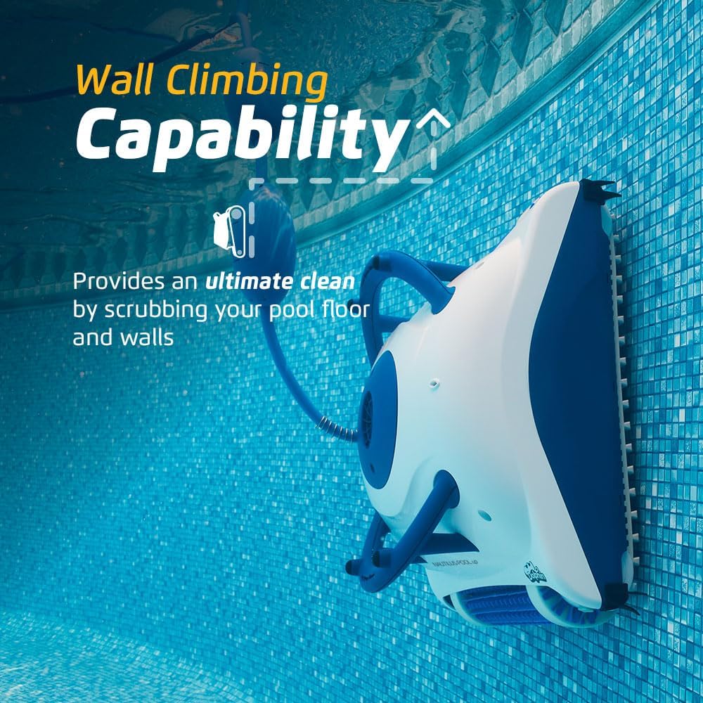 Wi-fi Automatic Robotic Pool Vacuum Cleaner, Always Cleaning, Never Charging, with Wall Climbing Scrubber Brush, Ideal for In-ground Pools…