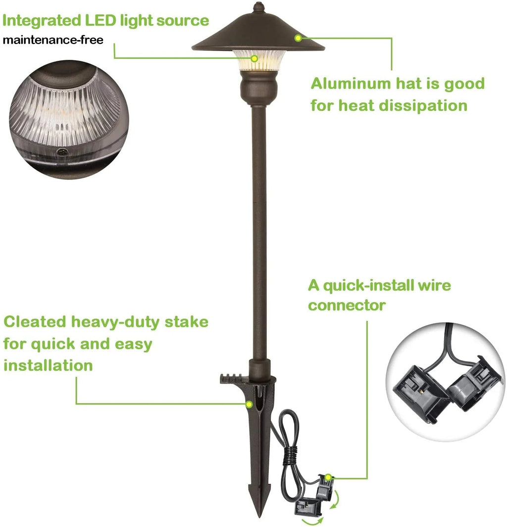 6 Pack Low Voltage LED Landscape Pathway Light, 3W 150LM 12V Wired for Outdoor Yard Lawn, Die-cast Aluminum Construction, 30-WATT Equivalent…