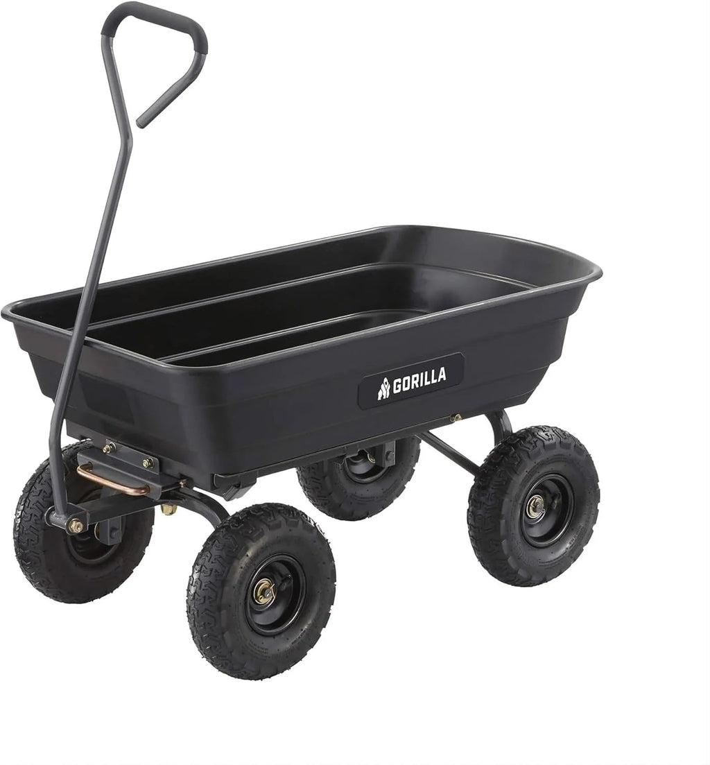 Heavy Duty Poly Utility Dump Wagon Garden Cart W/pneumatic Tires, 6 Cu ft - 1200 lb Capacity Outdoor Wheelbarrow for Yard, Landscaping &…