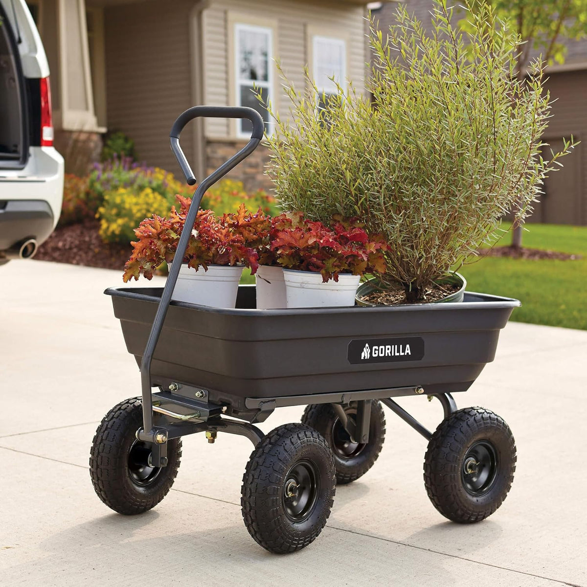 Heavy Duty Poly Utility Dump Wagon Garden Cart W/pneumatic Tires, 6 Cu ft - 1200 lb Capacity Outdoor Wheelbarrow for Yard, Landscaping &…
