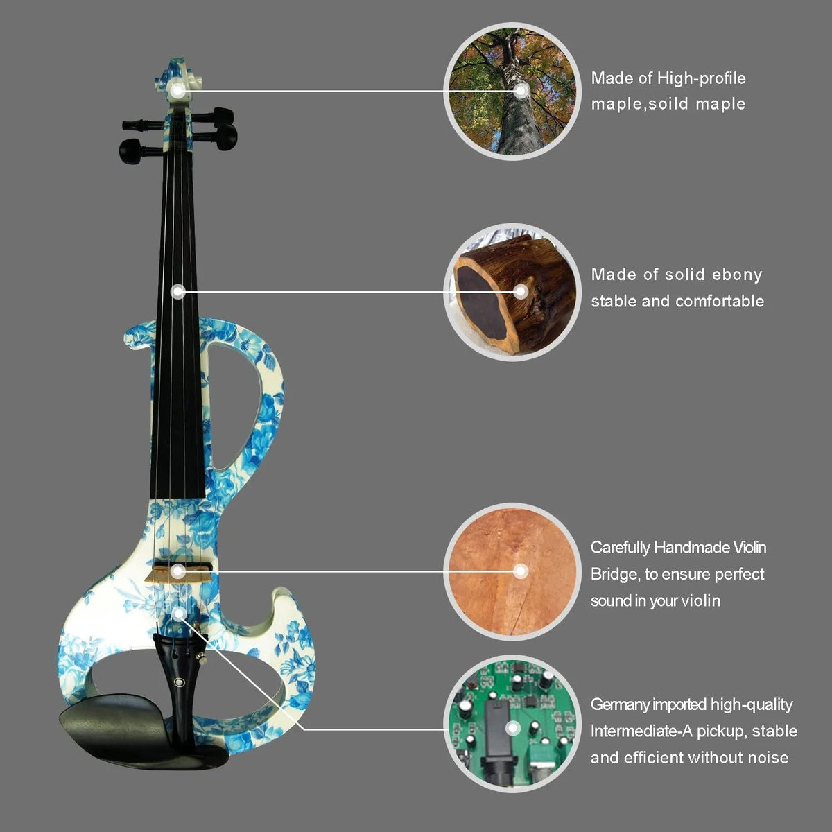 100% Handmade Premium Electric Violin Full Size 4 4 Professional Silent Violin for Student Solid Wood