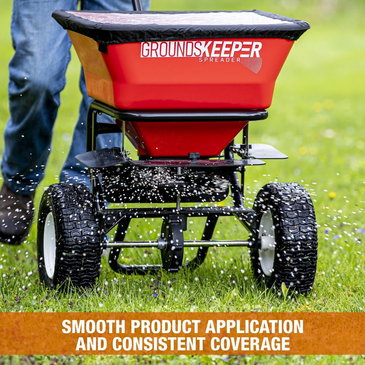 Multi-purpose Walk Behind Push Spreader, 100 Pound Capacity, Multi Use Tool for Grass Seed, Salt, De-icer, Fertilizer and Seeds