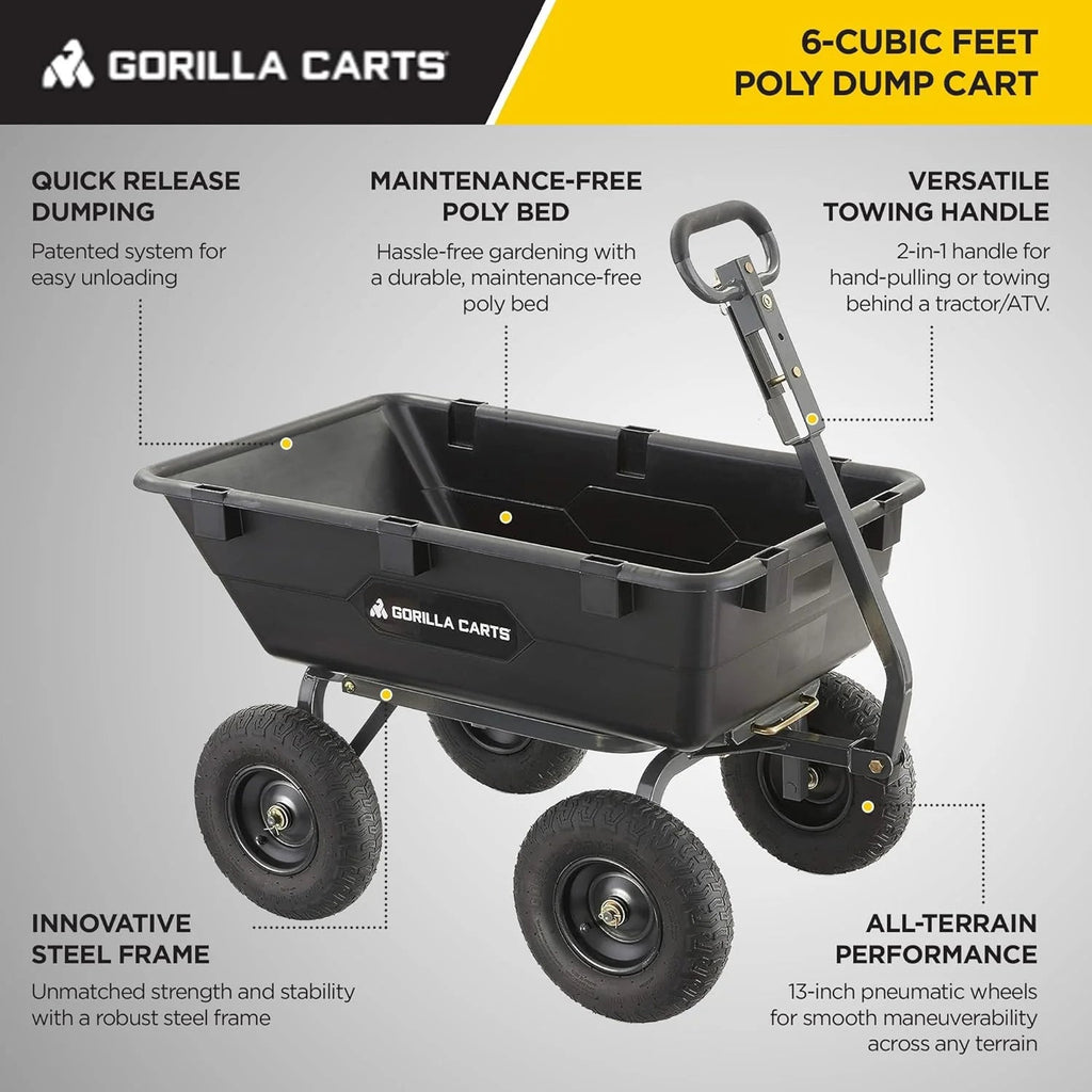 Heavy Duty Poly Utility Dump Wagon Garden Cart W/pneumatic Tires, 6 Cu ft - 1200 lb Capacity Outdoor Wheelbarrow for Yard, Landscaping &…