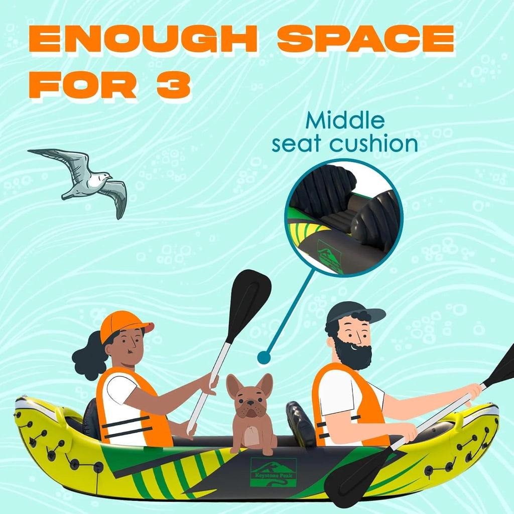 Kp Inflatable Kayak 2 Person with Sun Canopy Detachable Kayaks for Adults 3RD Seat for Dog Child Waterproof Phone Bags Adjustable