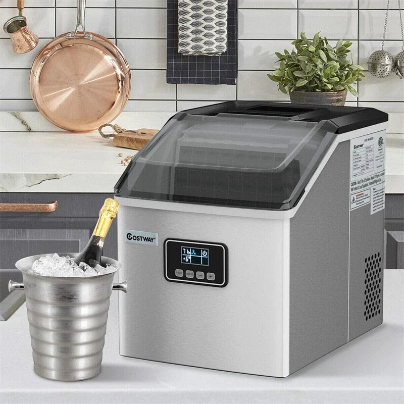 48LBS/24H Stainless Steel Countertop Ice Maker Machine with Self-clean Function Lcd Display Ice Scoop Basket
