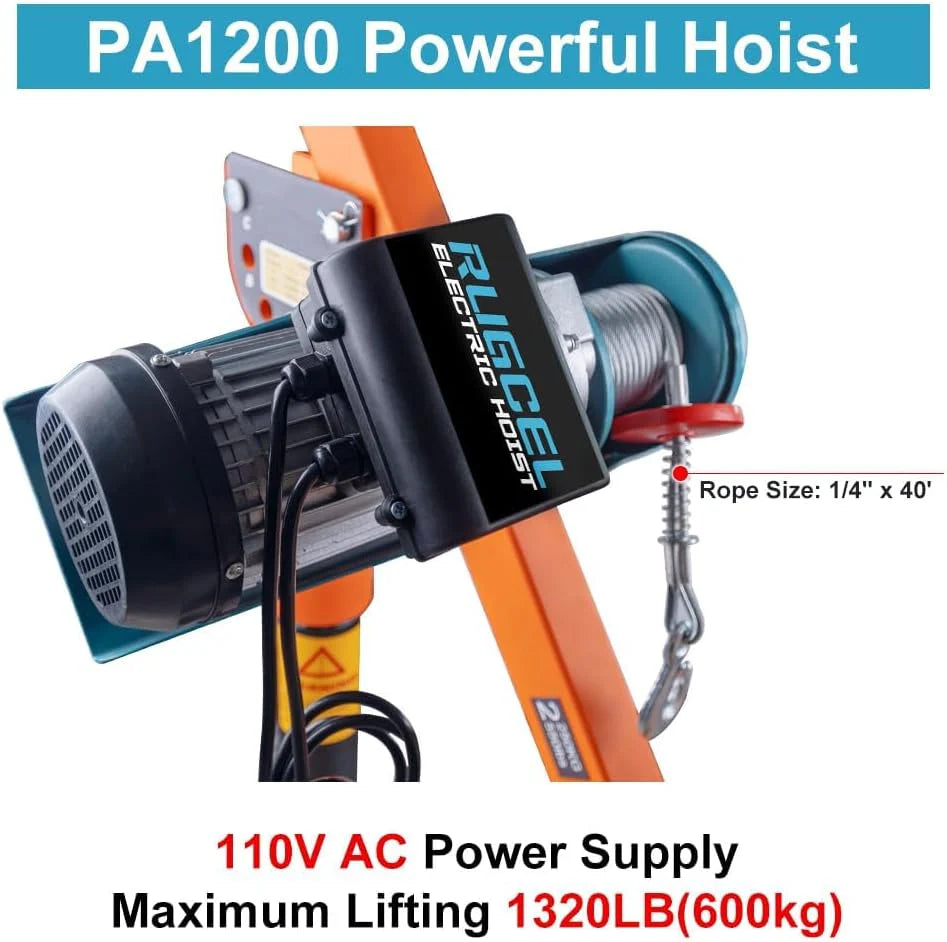 1100LB Folding Dismountable Household Hoist Truck Crane with Electric Hoist (110V) - 880LB Pulling Force, Jib Cranes for Factory, Warehouse,…