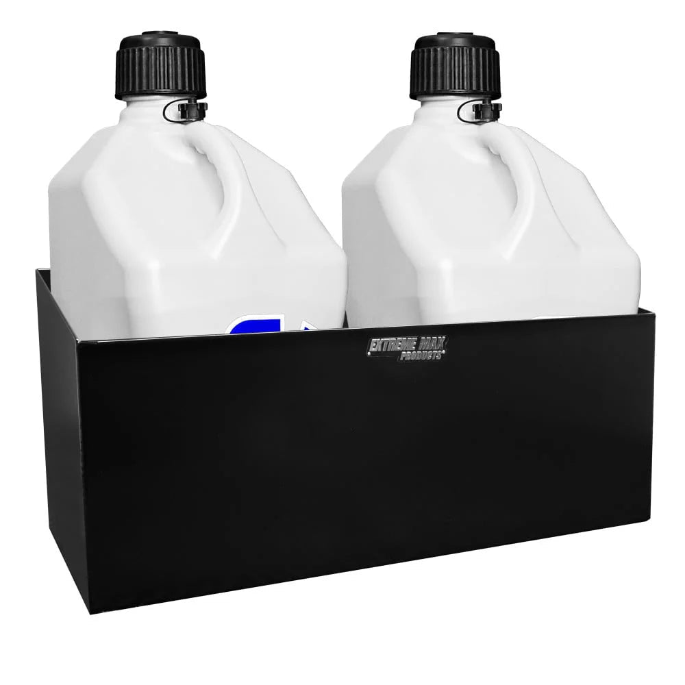 Dual Fuel Jug Holder - Aluminum Design for Two 5 gallon Jugs, Black Storage Organizer for Trailers & Garages