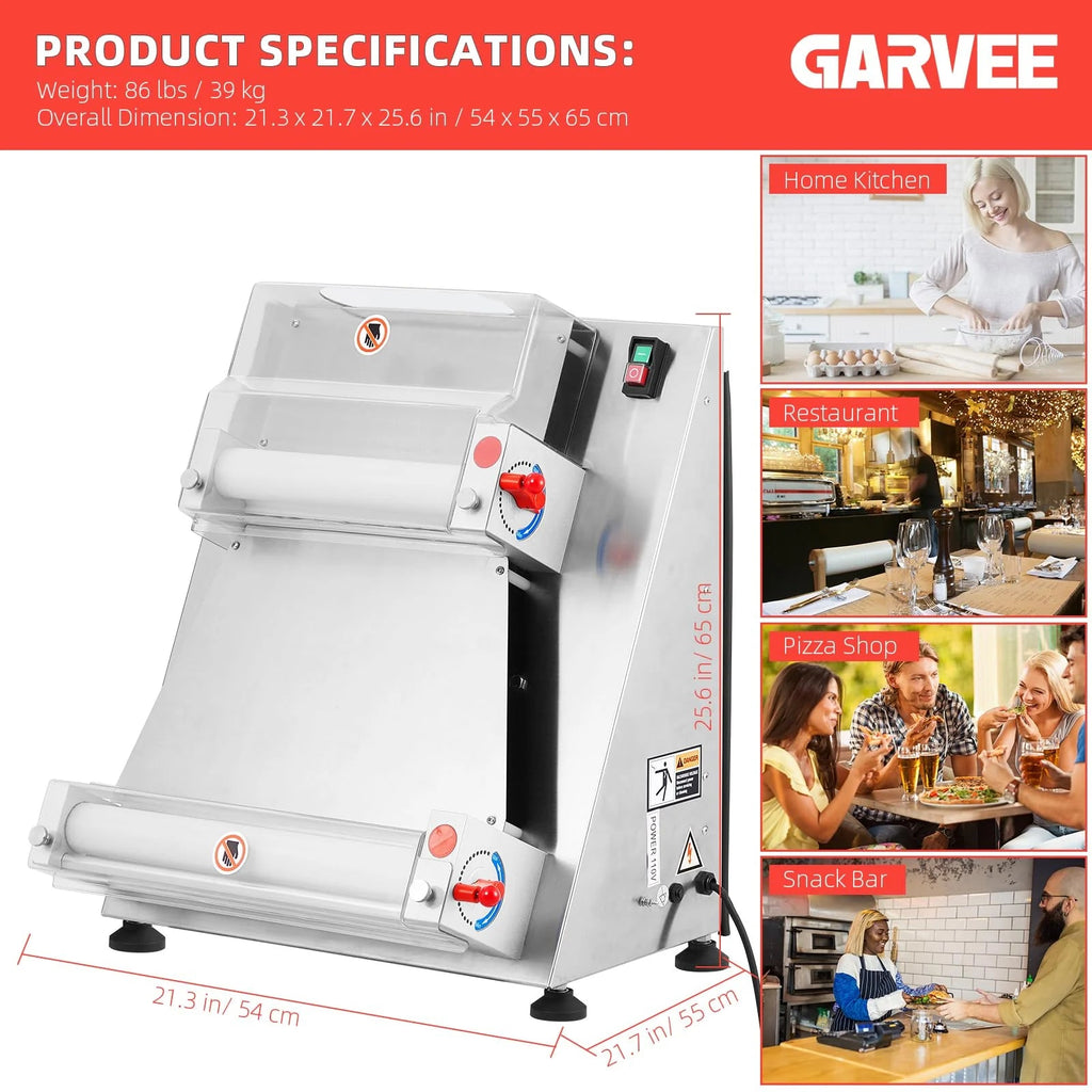 Commercial Pizza Dough Roller Sheeter, Max 16, Automatic 370W Electric Pizza Dough Roller, Stainless Steel, Suitable for Noodle, Pizza Bread…