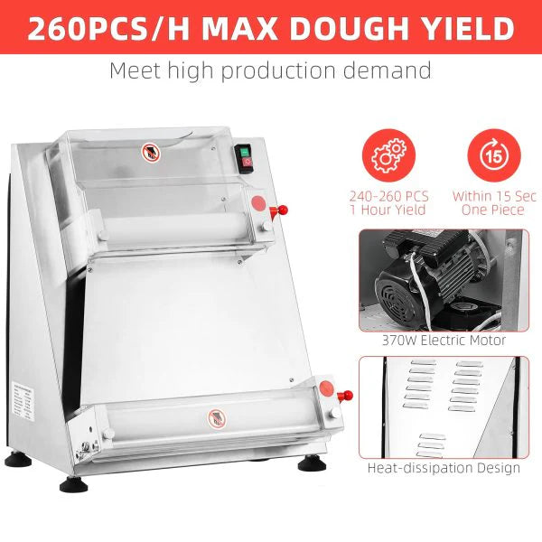 Commercial Pizza Dough Roller Sheeter, Max 16, Automatic 370W Electric Pizza Dough Roller, Stainless Steel, Suitable for Noodle, Pizza Bread…