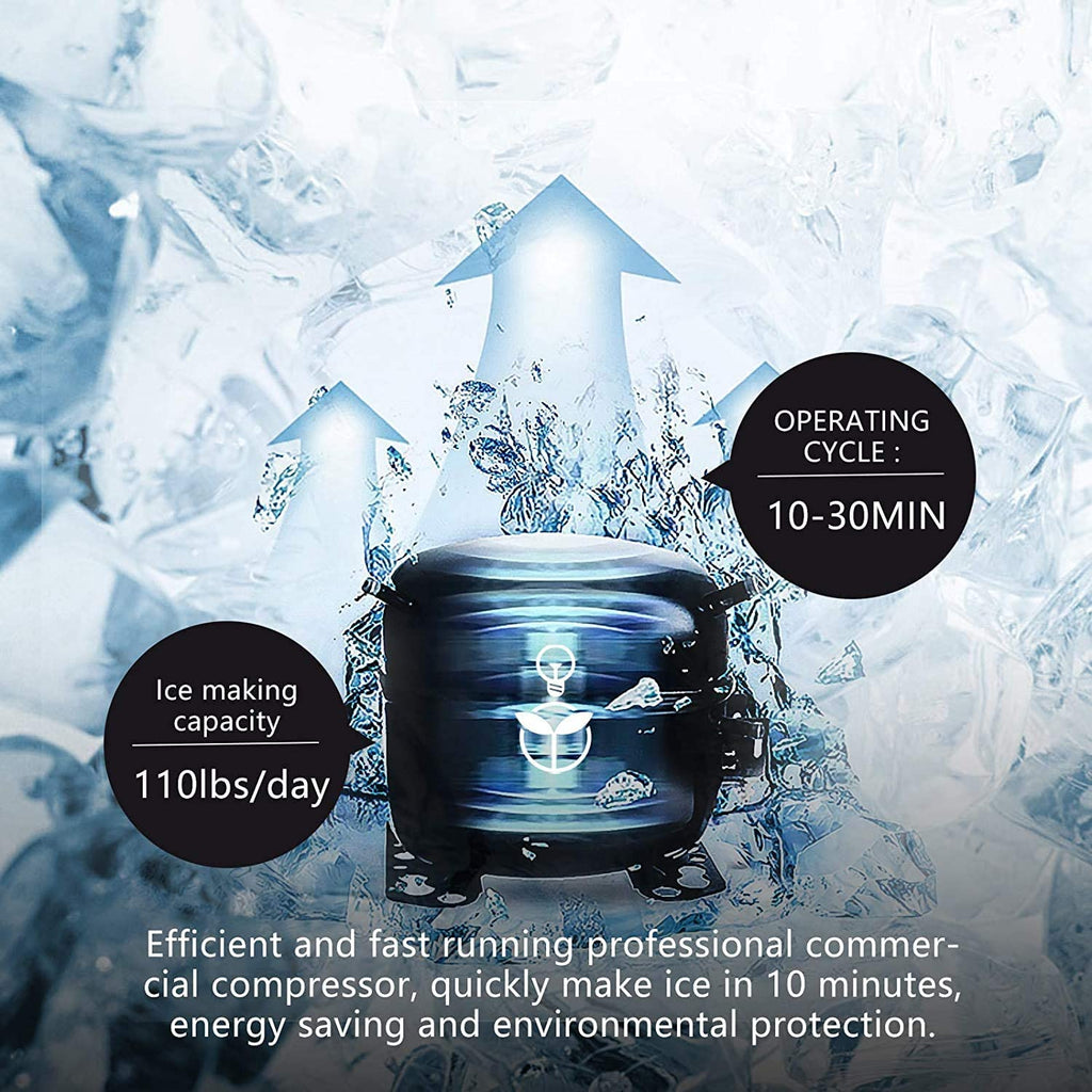 Commercial Ice - 110LBS/24H Stainless Steel Free-standing Ice Machine Maker Air Cooling Ice