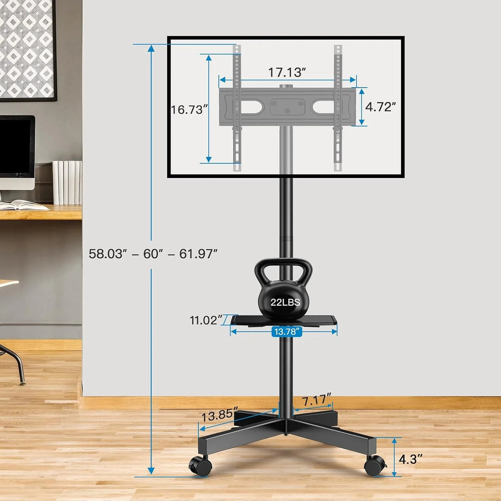 Perlesmith Mobile TV Stand for 23 60 Inch Lcd LED Flat Curved Panel Screen Tvs Tilt TV Cart Holds Up to 88LBS Portable Stand with Laptop She