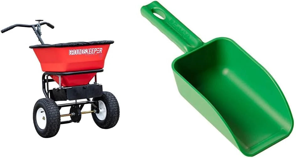 Walk Behind Push Spreader, 100LB Capacity, for Salt, Ice & Snow Melt, Included Grate & Cover with Enclosed Gearbox for Protection