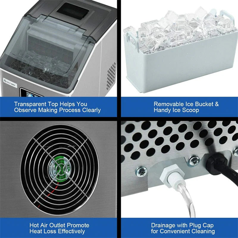 48LBS/24H Stainless Steel Countertop Ice Maker Machine with Self-clean Function Lcd Display Ice Scoop Basket