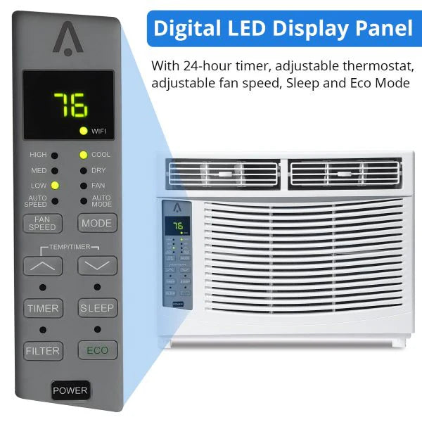 Window Air Conditioner with Reusable Filter & Controls, 6000 btu 115V~, Suitable for 250 Sq.ft