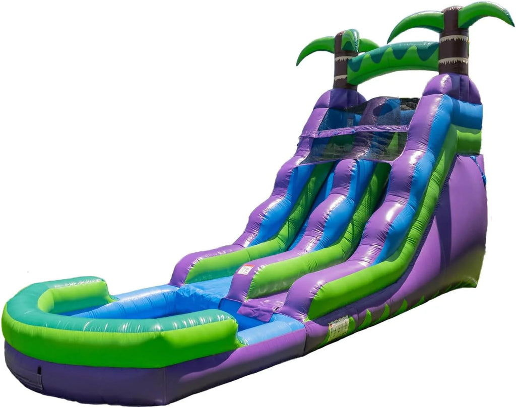 Purple Tropical Lightweight Premium Commercial Grade Water Slide Inflatable with Attached Pool for Kids and Adults (with Blower), Wet Dry…