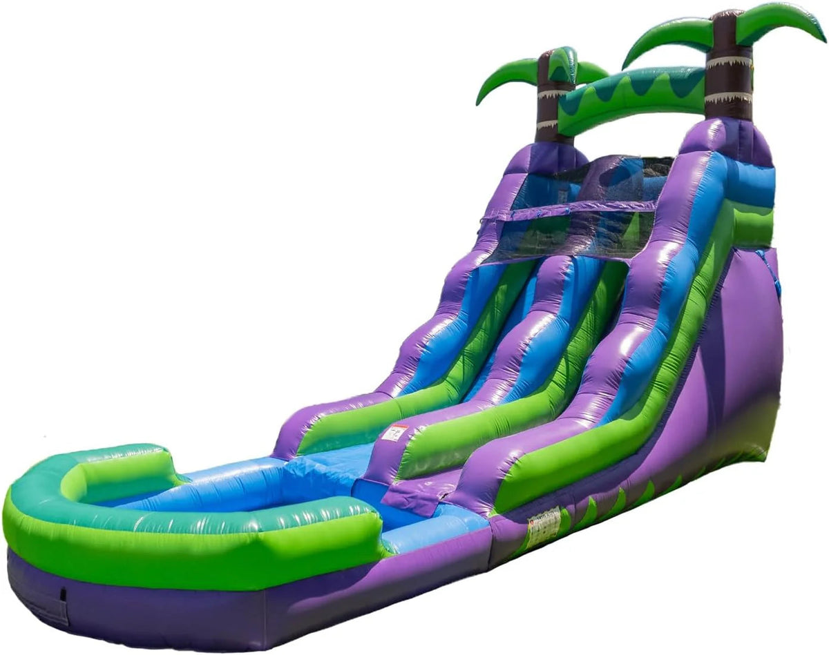 Purple Tropical Lightweight Premium Commercial Grade Water Slide Inflatable with Attached Pool for Kids and Adults (with Blower), Wet Dry…