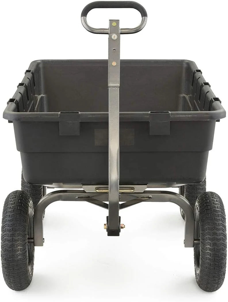 Heavy Duty Poly Utility Dump Wagon Garden Cart W/pneumatic Tires, 6 Cu ft - 1200 lb Capacity Outdoor Wheelbarrow for Yard, Landscaping &…