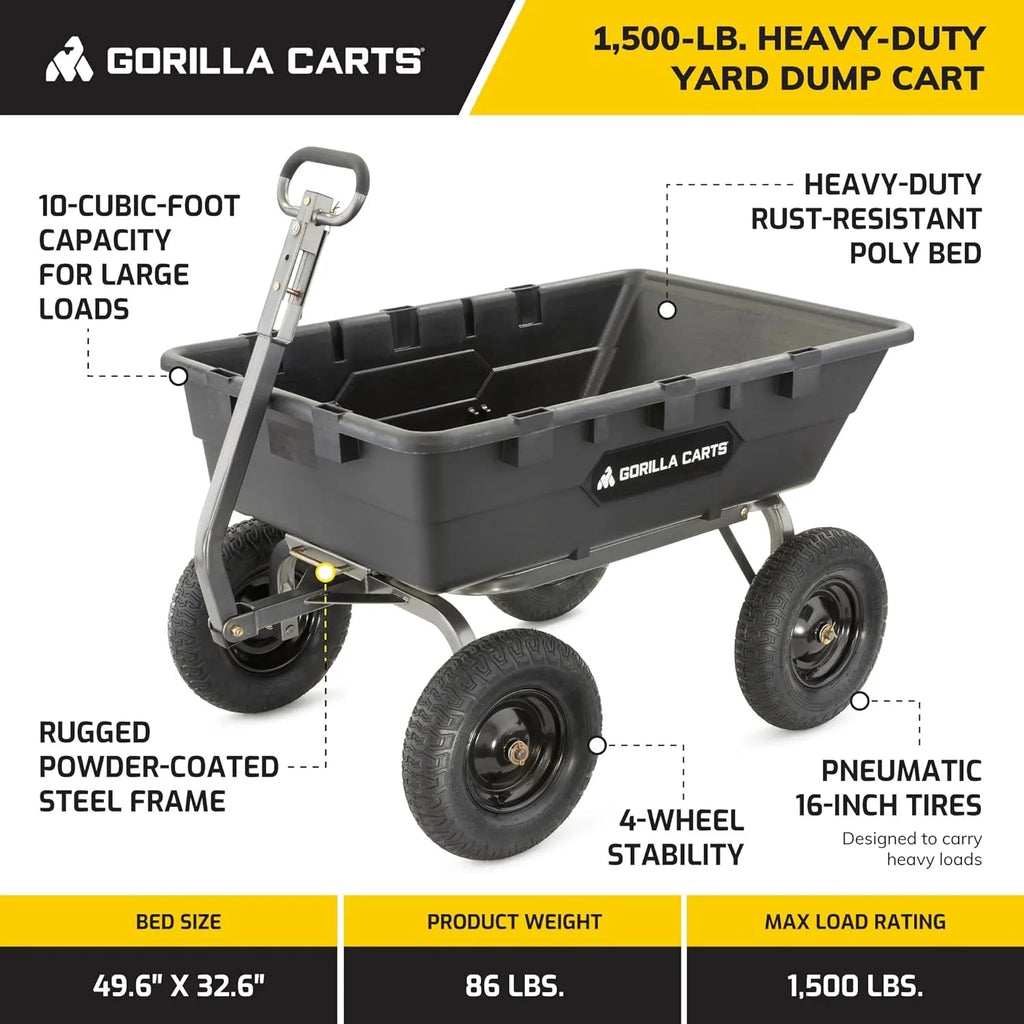 Heavy Duty Poly Utility Dump Wagon Garden Cart W/pneumatic Tires, 6 Cu ft - 1200 lb Capacity Outdoor Wheelbarrow for Yard, Landscaping &…