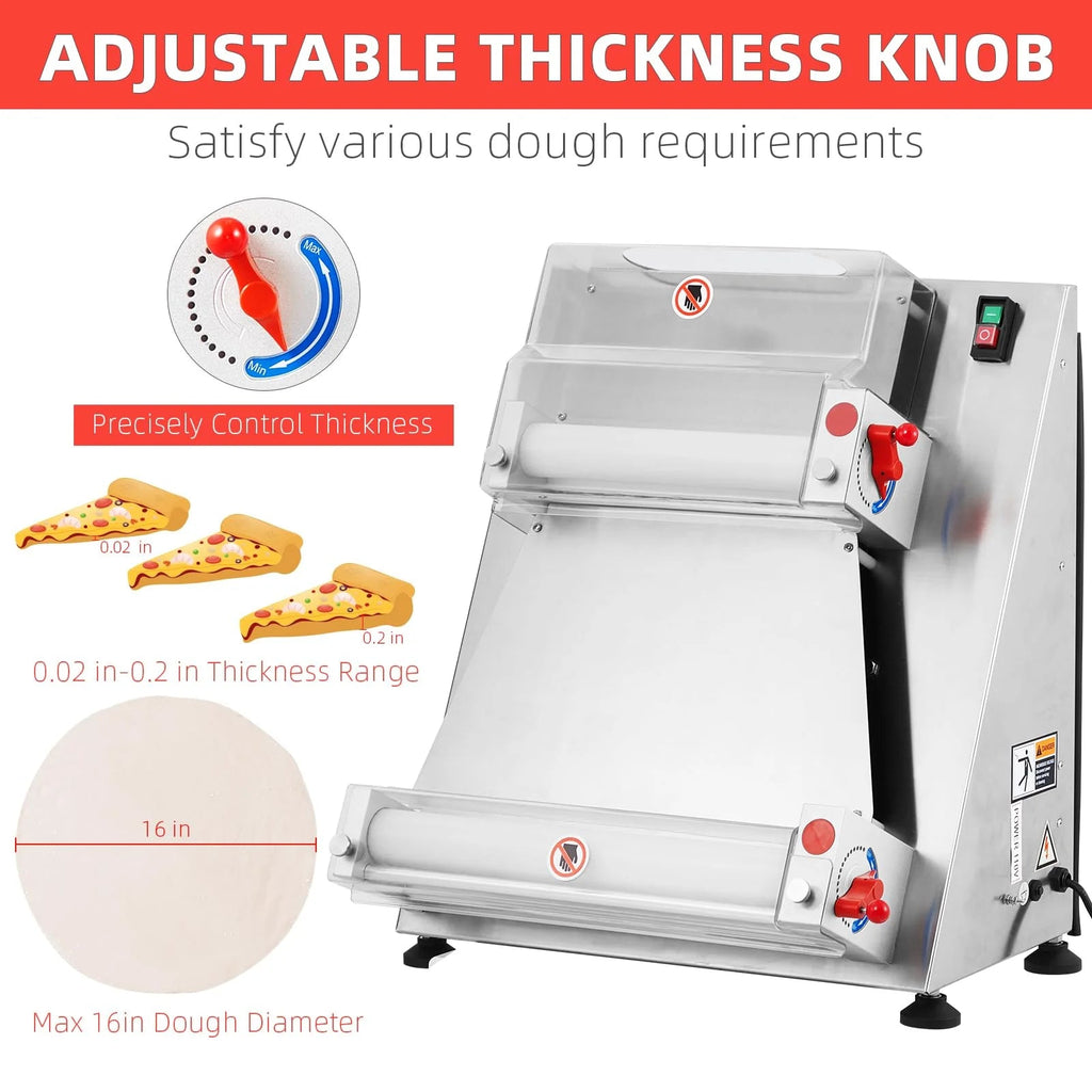 Commercial Pizza Dough Roller Sheeter, Max 16, Automatic 370W Electric Pizza Dough Roller, Stainless Steel, Suitable for Noodle, Pizza Bread…