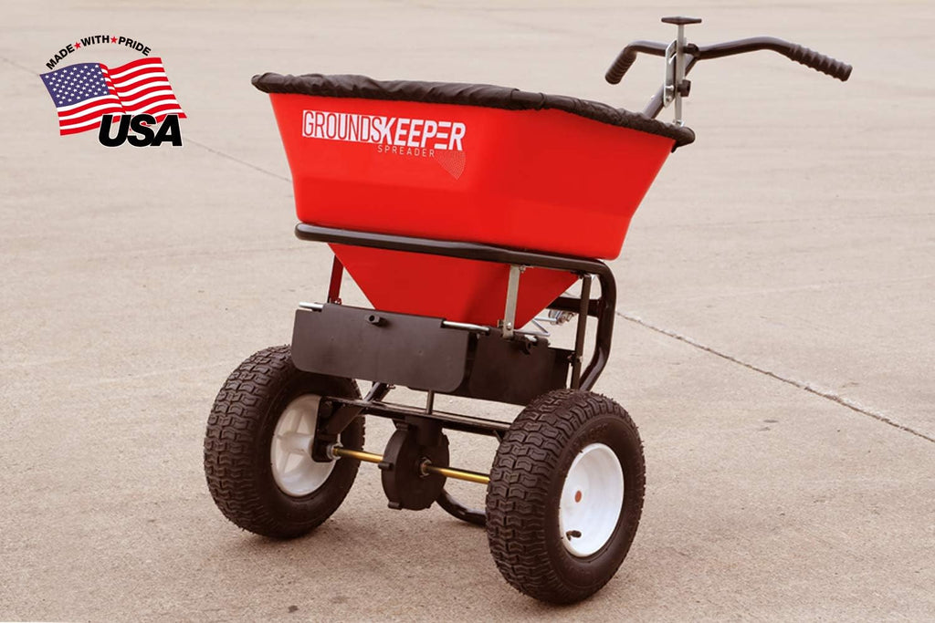 Multi-purpose Walk Behind Push Spreader, 100 Pound Capacity, Multi Use Tool for Grass Seed, Salt, De-icer, Fertilizer and Seeds
