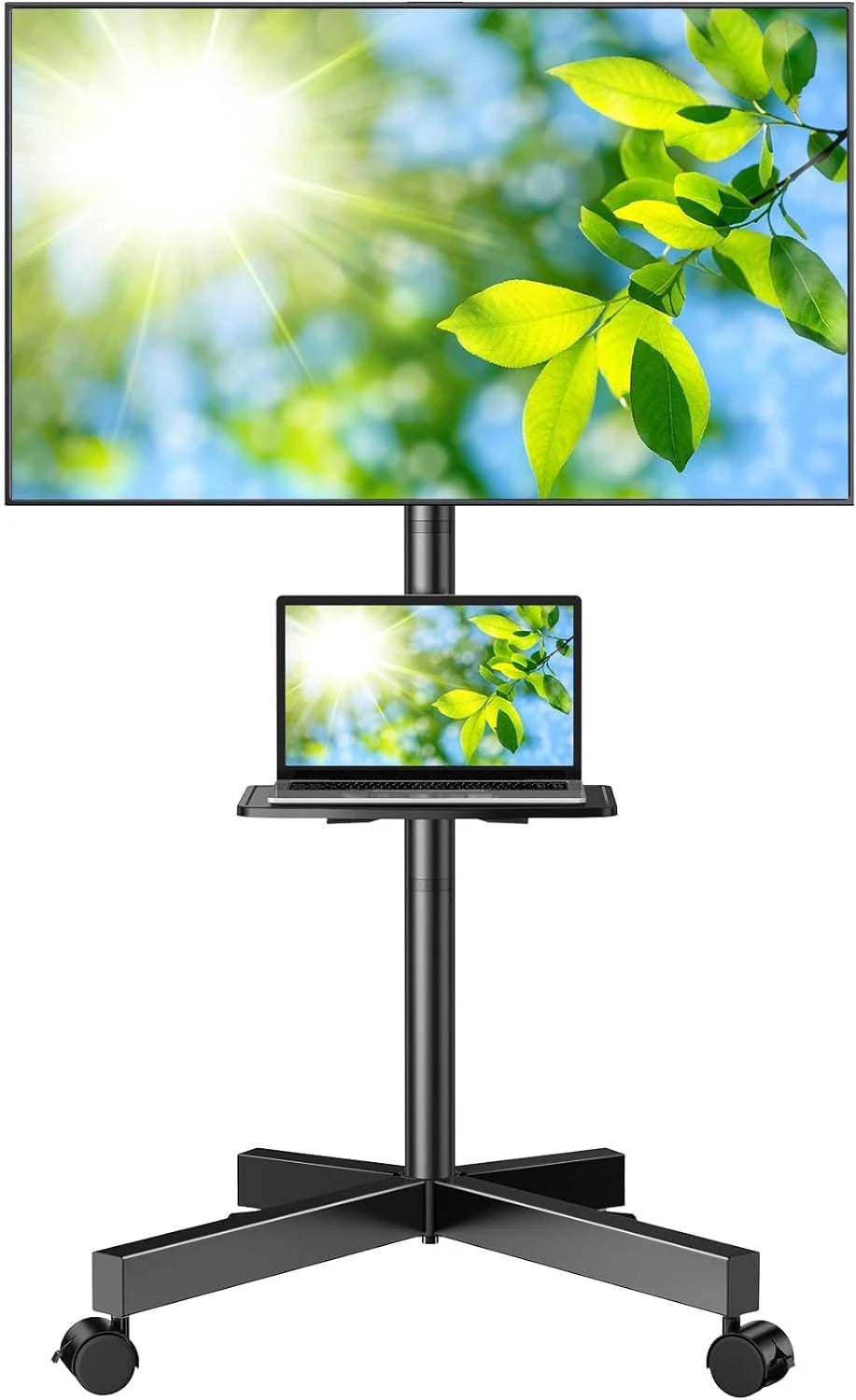 Perlesmith Mobile TV Stand for 23 60 Inch Lcd LED Flat Curved Panel Screen Tvs Tilt TV Cart Holds Up to 88LBS Portable Stand with Laptop She