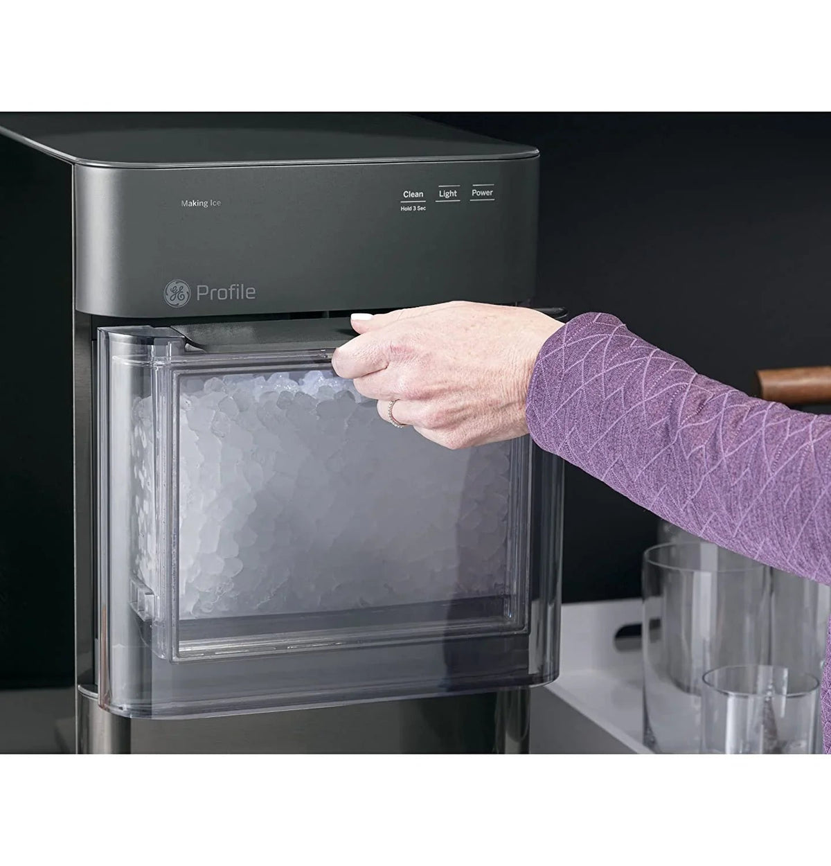 Countertop Nugget Ice Maker | Ice Machine with Wifi Connectivity | Smart Home Kitchen Essentials | Black Stainless