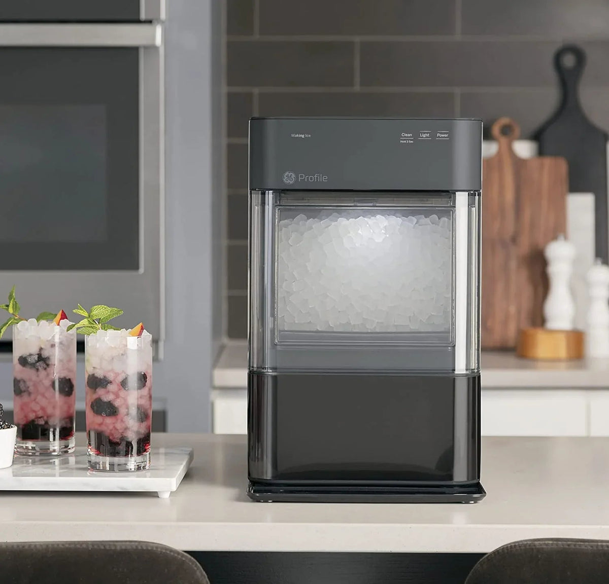 Countertop Nugget Ice Maker | Ice Machine with Wifi Connectivity | Smart Home Kitchen Essentials | Black Stainless