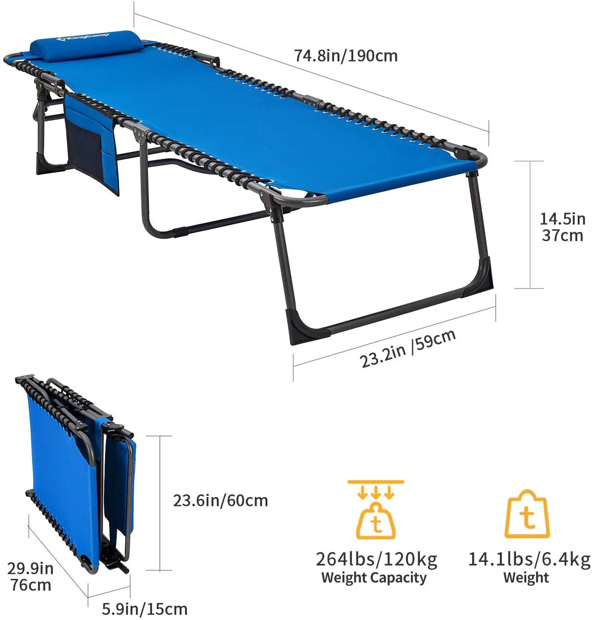 4-FOLD Outdoor Folding Chaise Lounge Chair for Beach