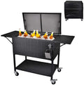 80 quart Rattan Rolling Cooler Cart, Portable Wicker Cooler Trolley, Backyard Party Drink Beverage Bar