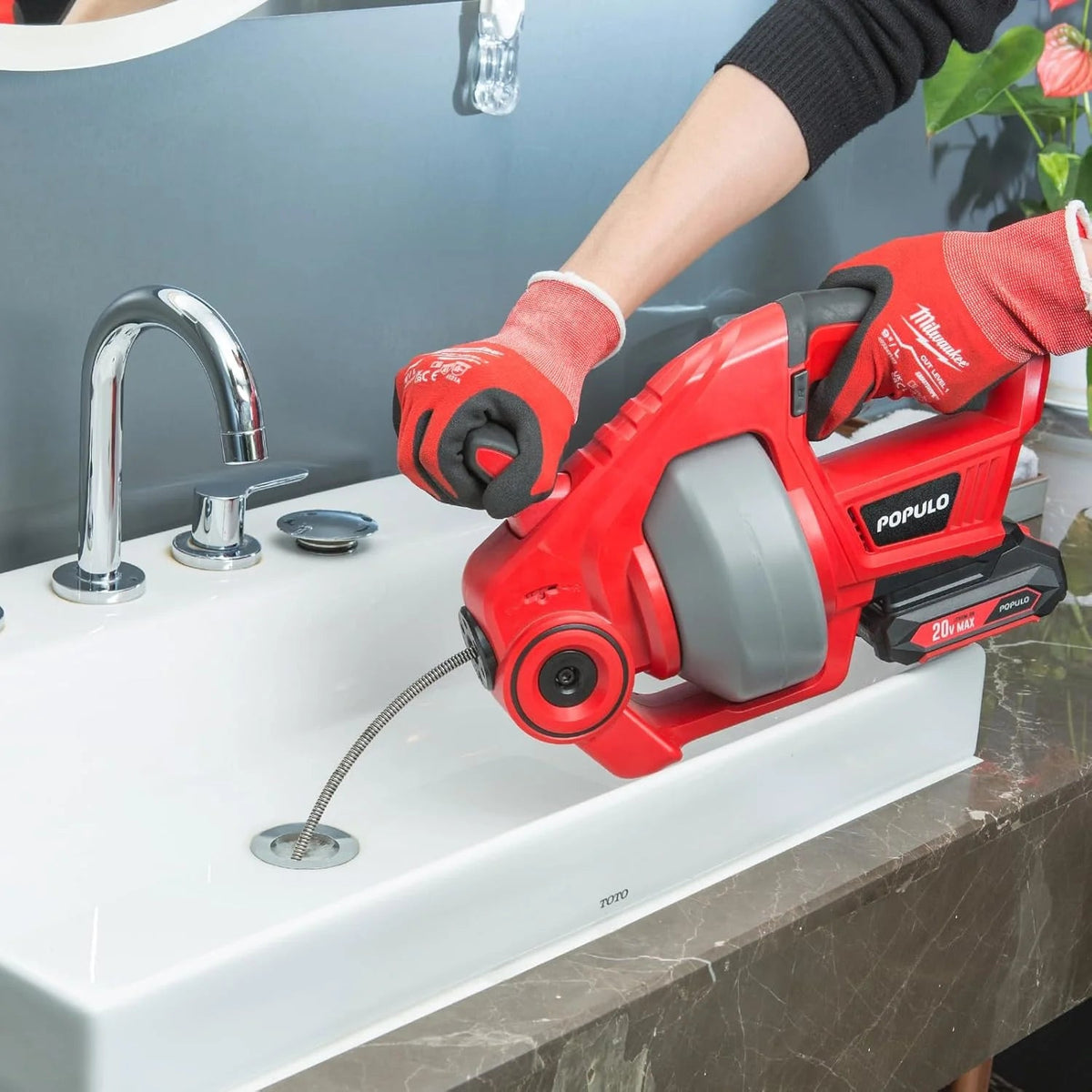 20V Cordless Electric Drain Auger-efficient 25FT Auto-feed Drain Snake with Replaceable CABLE,2.0AH Battery,charger,storage Bag & Gloves for…