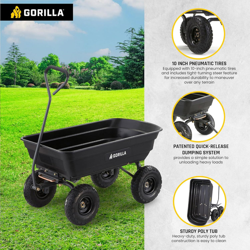 Heavy Duty Poly Utility Dump Wagon Garden Cart W/pneumatic Tires, 6 Cu ft - 1200 lb Capacity Outdoor Wheelbarrow for Yard, Landscaping &…