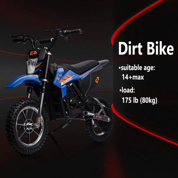 36V Kids Electric Dirt Bike, 36V, 350W, 15.5MPH, LED, 175LBS Max - Blue