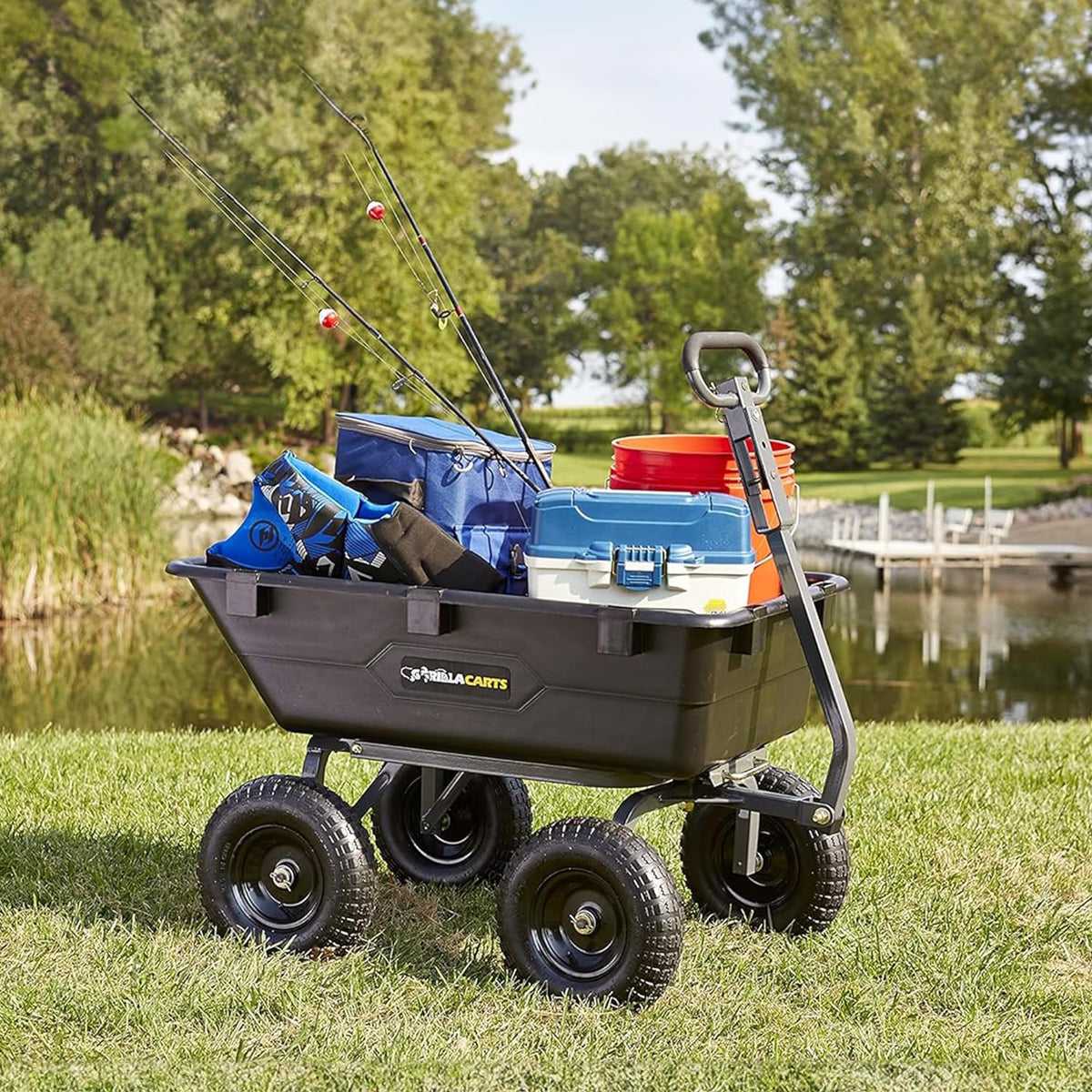Heavy Duty Poly Utility Dump Wagon Garden Cart W/pneumatic Tires, 6 Cu ft - 1200 lb Capacity Outdoor Wheelbarrow for Yard, Landscaping &…